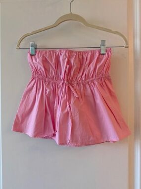 Olivaceous Pink Strapless Smocked Waist Tube Top